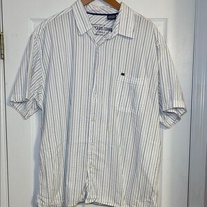 Nautica Men's White and Navy Striped Button Down Shirt XXL